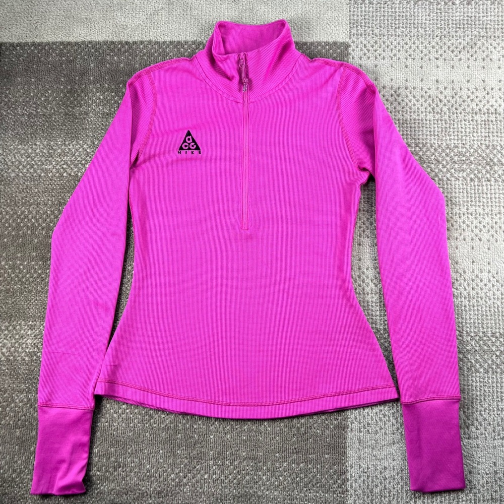 Nike ACG Womens Small Pink Waffle Knit 1/4 Zip Pullover Thermal Top Base Layer